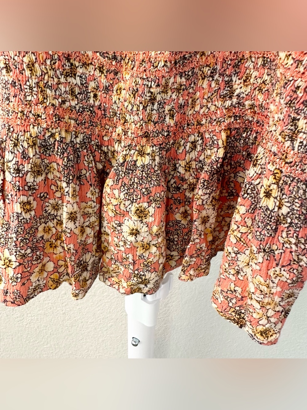 PATRONS OF PEACE Floral Peplum Tank Top in Coral, Size Medium - Picture 6 of 8